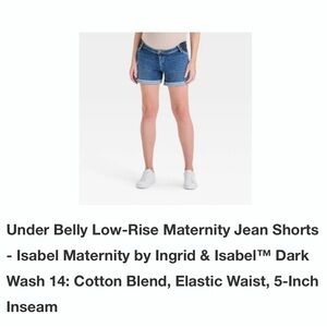 Ingrid & Isabel Dark Wash Maternity Jean Shorts - Under the Belly - Size 14 NWT